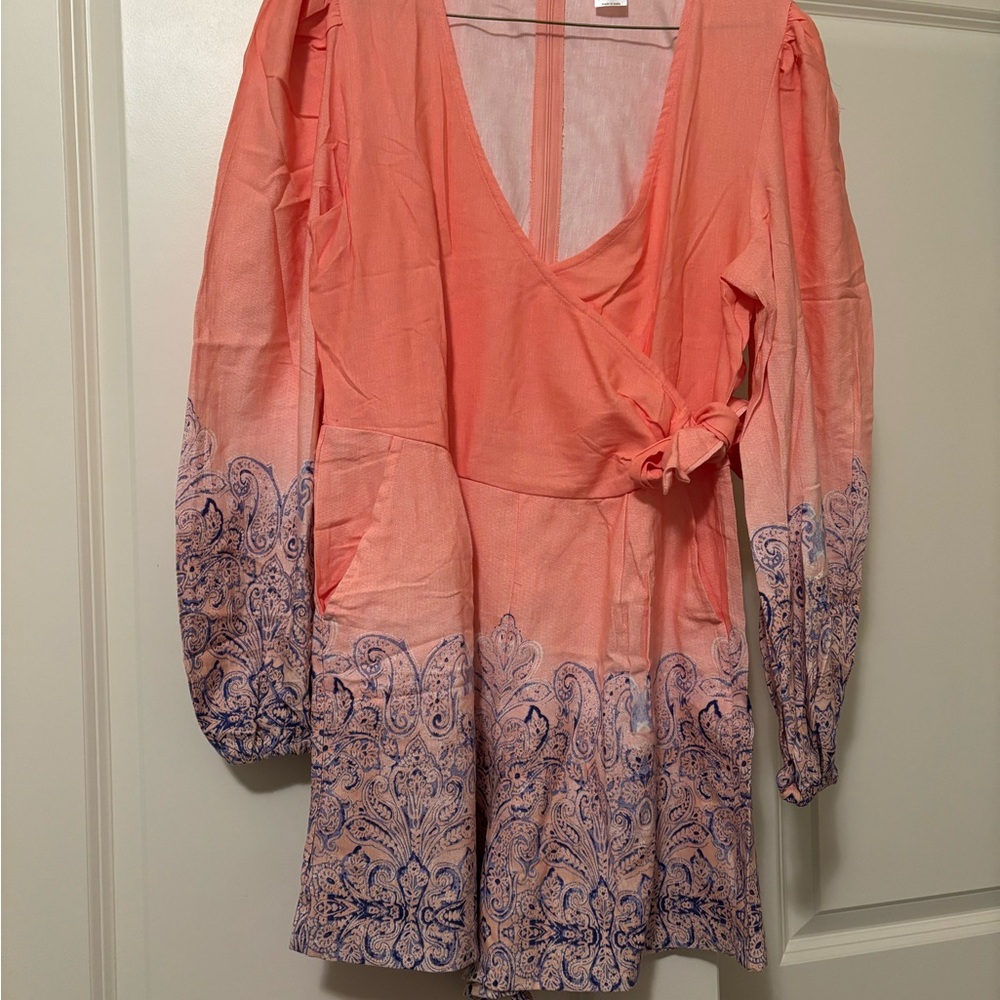 VENUS Coral and Blue Patterned Romper